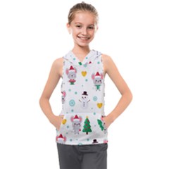 Christmas-seamless-pattern-with-cute-kawaii-mouse Kids  Sleeveless Hoodie by Grandong