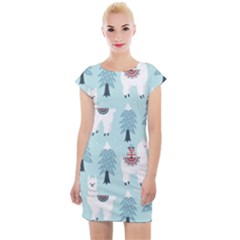 Christmas-tree-cute-lama-with-gift-boxes-seamless-pattern Cap Sleeve Bodycon Dress by Grandong