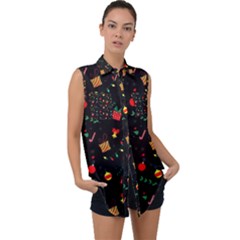 Christmas Pattern Texture Colorful Wallpaper Sleeveless Chiffon Button Shirt