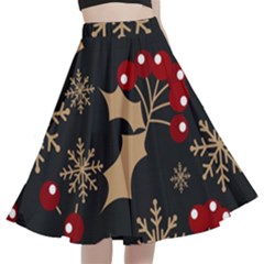 Christmas-pattern-with-snowflakes-berries A-line Full Circle Midi Skirt With Pocket by Grandong