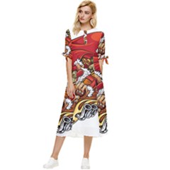 Funny Santa Claus Christmas Bow Sleeve Chiffon Midi Dress by Grandong