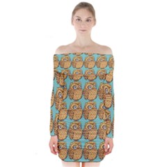 Seamless Cute Colourfull Owl Kids Pattern Long Sleeve Off Shoulder Dress by Grandong