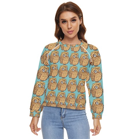 Owl-pattern-background Women s Long Sleeve Raglan T-shirt by Grandong