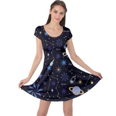 Starry Night  Space Constellations  Stars  Galaxy  Universe Graphic  Illustration Cap Sleeve Dress by Grandong