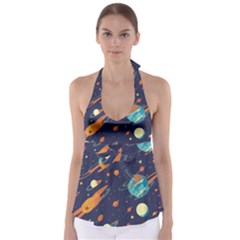 Space Galaxy Planet Universe Stars Night Fantasy Tie Back Tankini Top by Grandong