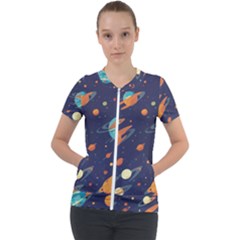 Space Galaxy Planet Universe Stars Night Fantasy Short Sleeve Zip Up Jacket by Grandong