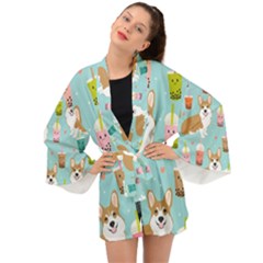 Welsh Corgi Boba Tea Bubble Cute Kawaii Dog Breed Long Sleeve Kimono by Grandong