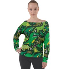 Dino Kawaii Off Shoulder Long Sleeve Velour Top by Grandong