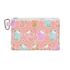 Cute Kawaii Kittens Seamless Pattern Canvas Cosmetic Bag (medium) by Grandong