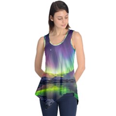 Aurora Borealis Polar Northern Lights Natural Phenomenon North Night Mountains Sleeveless Tunic by Grandong