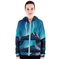 Aurora Borealis Mountain Reflection Women s Zipper Hoodie by Grandong