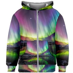 Aurora Borealis Polar Northern Lights Natural Phenomenon North Night Mountains Kids  Zipper Hoodie Without Drawstring by Grandong