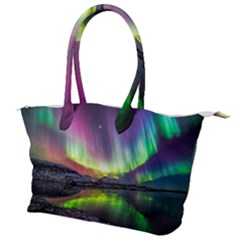 Aurora Borealis Polar Northern Lights Natural Phenomenon North Night Mountains Canvas Shoulder Bag by Grandong
