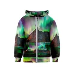 Aurora Borealis Nature Sky Light Kids  Zipper Hoodie by Grandong