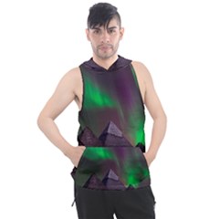 Aurora Stars Sky Mountains Snow Aurora Borealis Men s Sleeveless Hoodie by Grandong