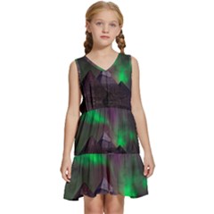 Aurora Northern Lights Celestial Magical Astronomy Kids  Sleeveless Tiered Mini Dress by Grandong