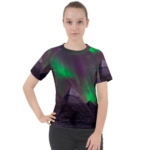 Fantasy Pyramid Mystic Space Aurora Women s Sport Raglan T-shirt by Grandong