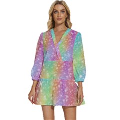 Rainbow Colors Spectrum Background V-neck Placket Mini Dress