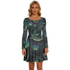 Psychedelic Mushrooms Background Long Sleeve Wide Neck Velvet Dress by Ravend