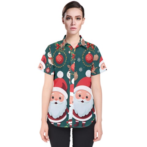 Christmas Santa Claus Women s Short Sleeve Shirt by Vaneshop