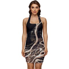 Tree Nature Landscape Forest Sleeveless Wide Square Neckline Ruched Bodycon Dress by Vaneshop