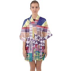 Abstract Shapes Colors Gradient Half Sleeve Satin Kimono 