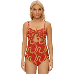 Background Ornamental Pattern Abstract Seamless Knot Front One-piece Swimsuit