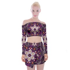 Rosette Kaleidoscope Mosaic Abstract Background Art Off Shoulder Top With Mini Skirt Set by Vaneshop