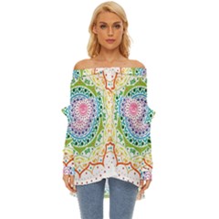 Mandala Pattern Rainbow Pride Off Shoulder Chiffon Pocket Shirt by Vaneshop