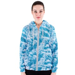 Blue Ocean Wave Texture Women s Zipper Hoodie