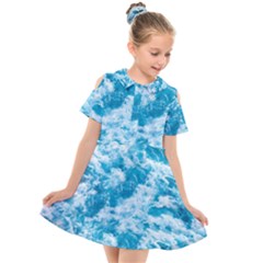 Blue Ocean Wave Texture Kids  Short Sleeve Shirt Dress by Jack14