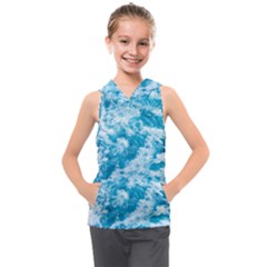 Blue Ocean Wave Texture Kids  Sleeveless Hoodie by Jack14