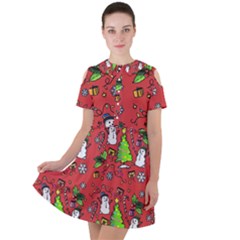 Santa Snowman Gift Holiday Short Sleeve Shoulder Cut Out Dress  by Pakjumat