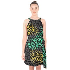 Abstract Geometric Seamless Pattern With Animal Print Halter Collar Waist Tie Chiffon Dress by Amaryn4rt