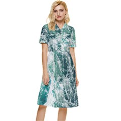 Blue Ocean Waves Button Top Knee Length Dress by Jack14