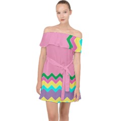 Easter Chevron Pattern Stripes Off Shoulder Chiffon Dress by Amaryn4rt