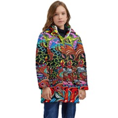 Vector Art Pattern - Kids  Hooded Longline Puffer Jacket by Amaryn4rt