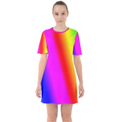 Multi-color-rainbow-background Sixties Short Sleeve Mini Dress by Amaryn4rt