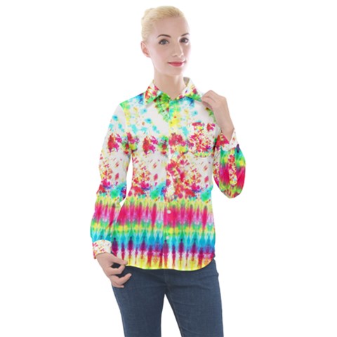 Pattern Decorated Schoolbus Tie Dye Women s Long Sleeve Pocket Shirt by Amaryn4rt