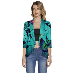 Texture Butterflies Background Women s 3/4 Sleeve Ruffle Edge Open Front Jacket by Amaryn4rt