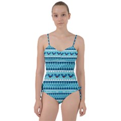 Blue Christmas Vintage Ethnic Seamless Pattern Sweetheart Tankini Set