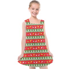 Christmas-papers-red-and-green Kids  Cross Back Dress by Amaryn4rt