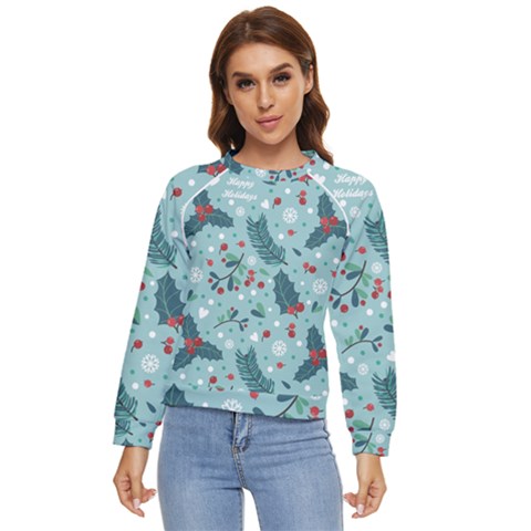 Seamless-pattern-with-berries-leaves Women s Long Sleeve Raglan T-shirt by Amaryn4rt