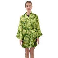 Seamless-pattern-with-green-leaves Long Sleeve Satin Kimono