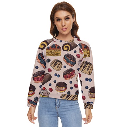 Seamless-pattern-with-sweet-cakes-berries Women s Long Sleeve Raglan T-shirt by Amaryn4rt