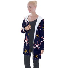 Sea-stars-pattern-sea-texture Longline Hooded Cardigan by Amaryn4rt