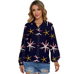 Sea-stars-pattern-sea-texture Women s Long Sleeve Button Up Shirt