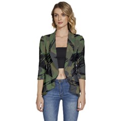 Military-camouflage-design Women s 3/4 Sleeve Ruffle Edge Open Front Jacket by Amaryn4rt