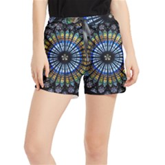 Mandala Floral Wallpaper Rose Window Strasbourg Cathedral France Women s Runner Shorts by Sarkoni