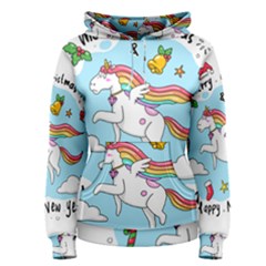 Merry Christmas Xmas Doodle Sketch Cartoon Unicorn Women s Pullover Hoodie by Pakjumat